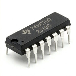 74HCT00 Quad 2-Input NAND Gate Logic IC in a 14-pin DIL package for retro computer repair and digital electronics.