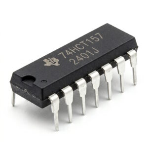 74HCT157 Quad 2-Line to 1-Line Multiplexer Logic IC in a 16-pin DIL package for retro computer repair.