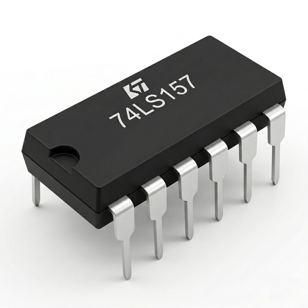 A high-quality 74LS157 Quad 2-line to 1-line multiplexer logic IC in a 16-pin DIL package for retro computer repair.