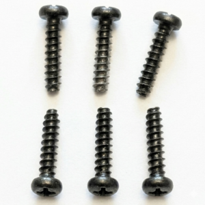 A complete set of black self-tapping replacement case screws for the Sinclair ZX Spectrum +2 Grey and +2A +2B Black models.