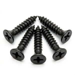 Five long self-tapping countersunk black case screws for Sinclair ZX Spectrum 16k/48k rubber key model.