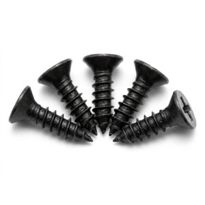 Five short black self-tapping countersunk case screws for the Sinclair ZX Spectrum 16k/48k rubber key model.