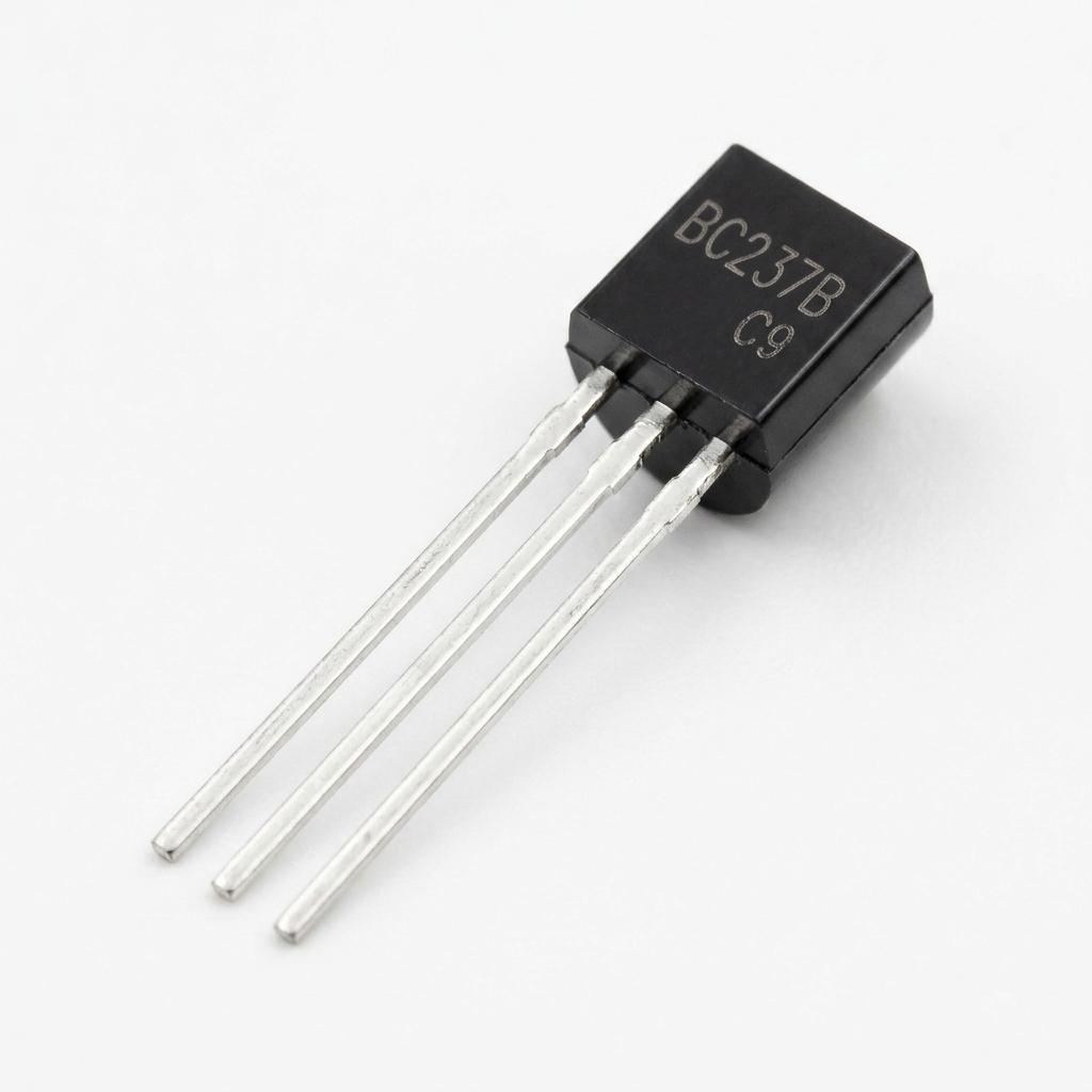 A high-quality BC237B transistor, a modern NPN replacement for the BC184 used in Sinclair ZX Spectrum repairs at TR8 and TR9
