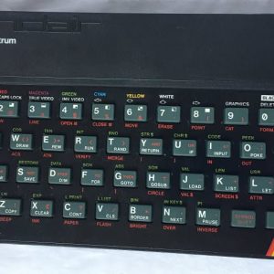 A professionally repaired Sinclair ZX Spectrum 48K rubber key computer.