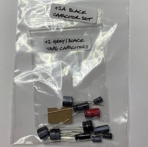 Complete Nichicon and/or Kemet capacitor recap kit for the Sinclair ZX Spectrum +2A Black motherboard and tape recorder.