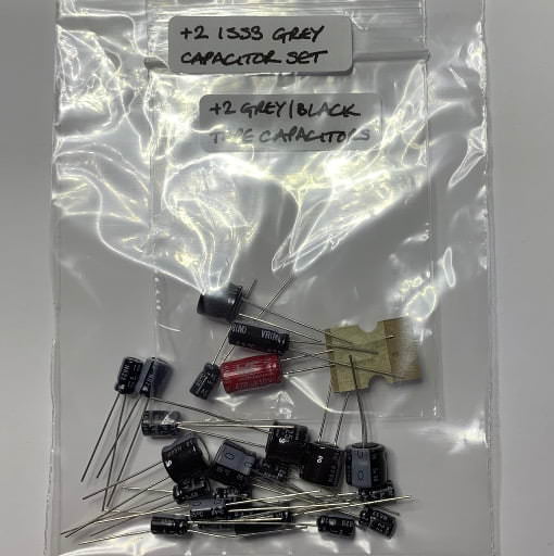 Complete Nichicon and/or Kemet capacitor recap kit for the Sinclair ZX Spectrum +2 Grey Issue 3 motherboard and tape recorder.