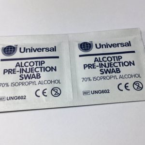 A pack of two individually sealed isopropyl alcohol wipes for precision cleaning of electronic components and ULA chips.