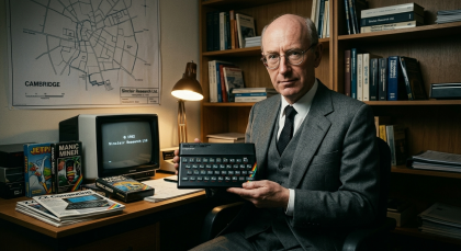 Sir Clive-Sinclair in 1982 holding a zx spectrum keyboard-1-600x327