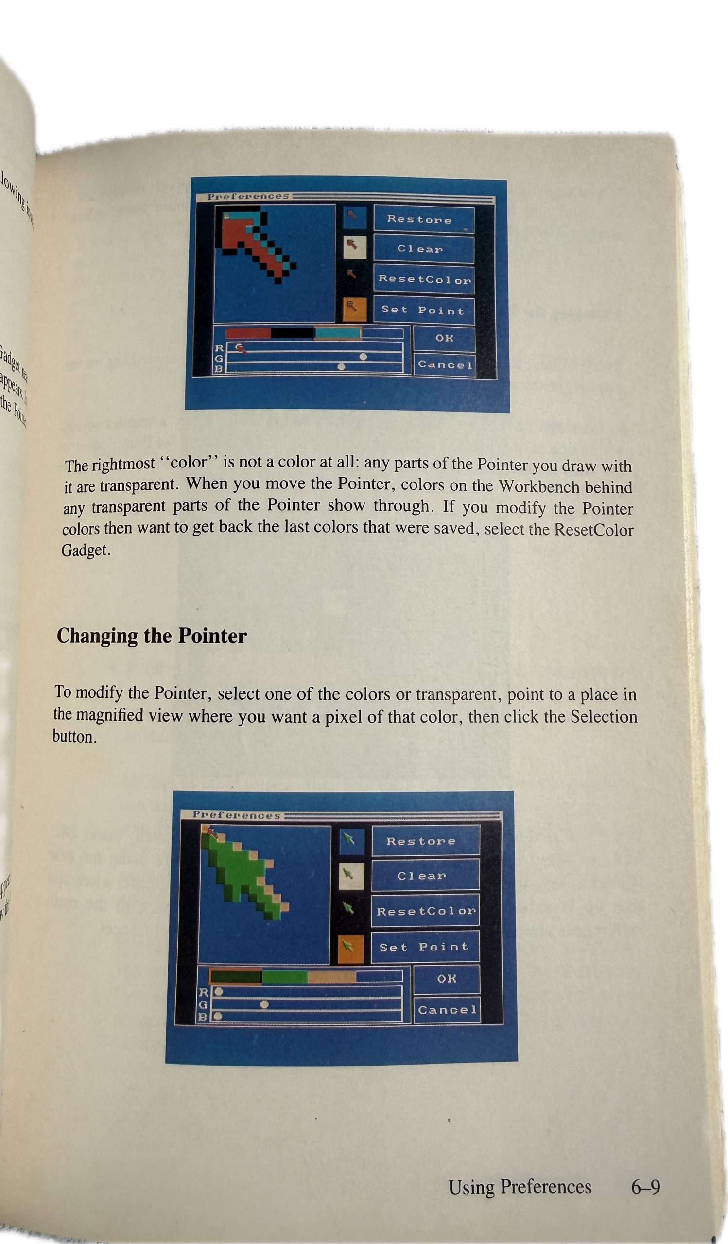 Internal page of Amiga 500 User Manual showing rear port diagram for power, video, and disk drives