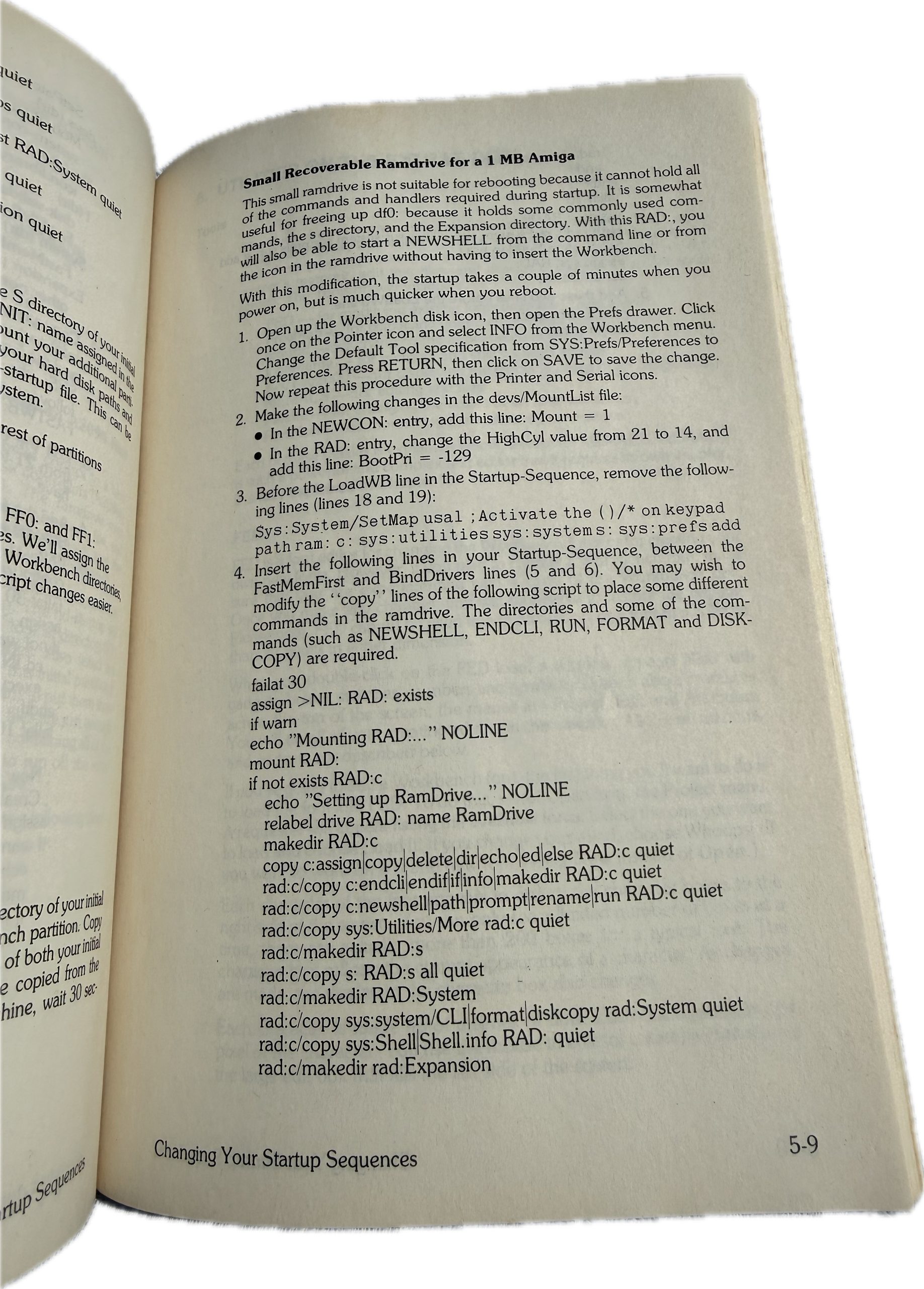 Internal page of Amiga Enhancer manual showing instructions for Amiga Shell and Fast File System
